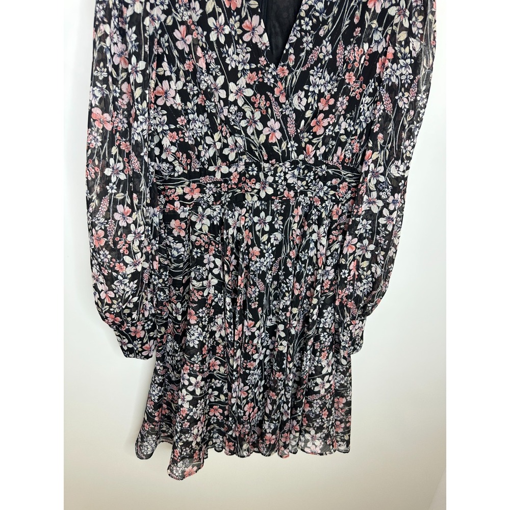 NEW Tommy Hilfiger Floral Metallic Chiffon V-Neck Dress Black Pink Size 10 - Picture 5 of 13